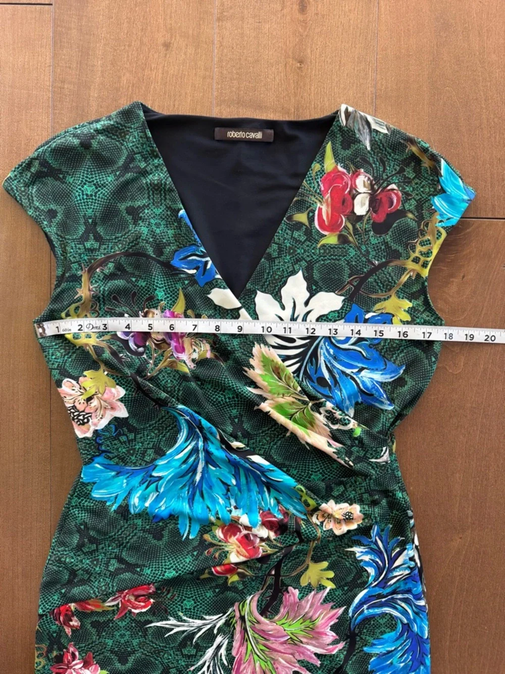 Roberto Cavalli Green Floral-Print V-Neck Midi Dress - Picture 7 of 11